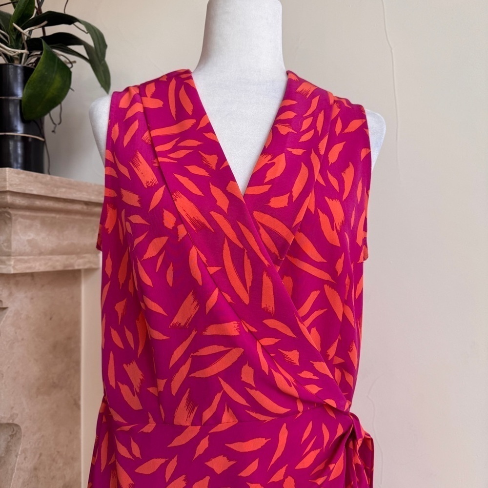 Fortune + Ivy Bright Pink Orange Sleeveless Faux Wrap Women Size M Knee Length - Picture 4 of 14
